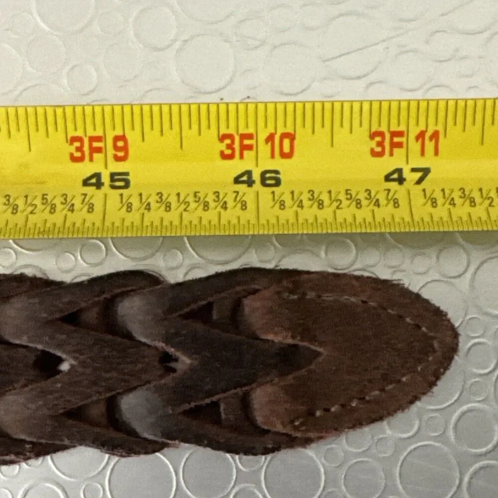 Vintage Mexico Braided Leather Belt 42 Mens Brown Wide Open Weave Brass Chevron